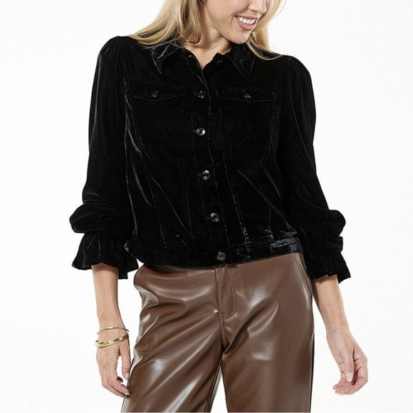 G by Giuliana Black Label Size Medium Black Puff-Sleeve Velvet Jacket - Picture 9 of 9